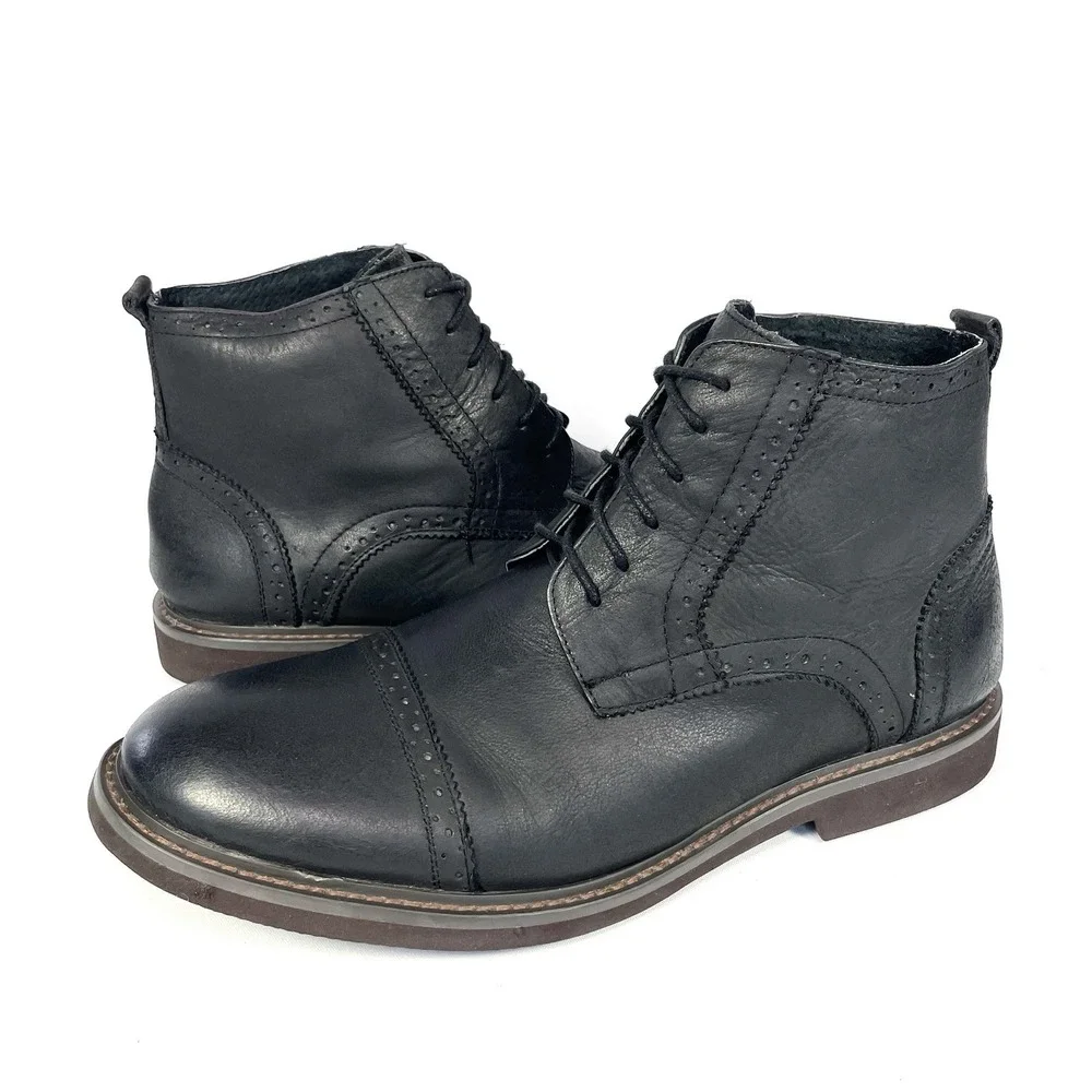 J75 by Jump Bainbridge Black Leather Cap Toe Brogue Dress Boots Men's 11.5